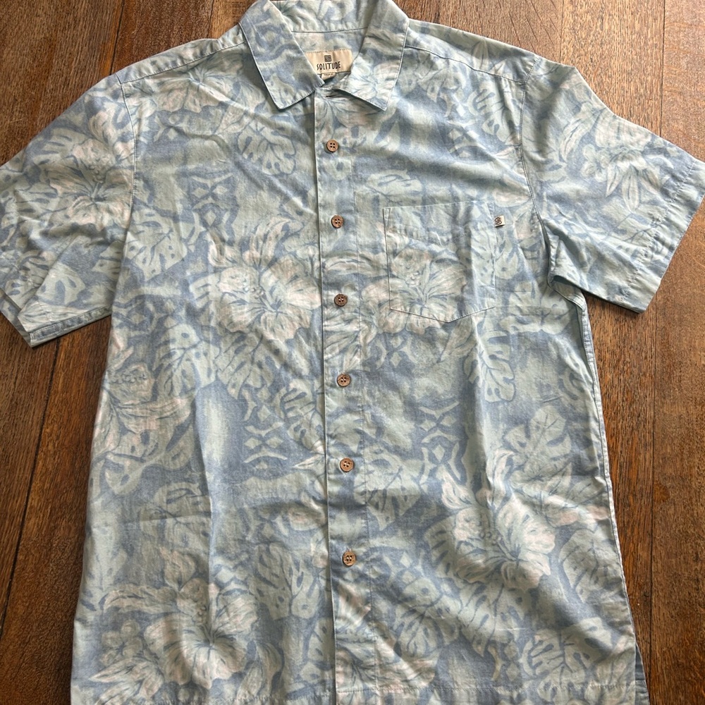 SOLITUDE‎ Men's Short Sleeve Button Up Shirt Blue Floral Print Size S